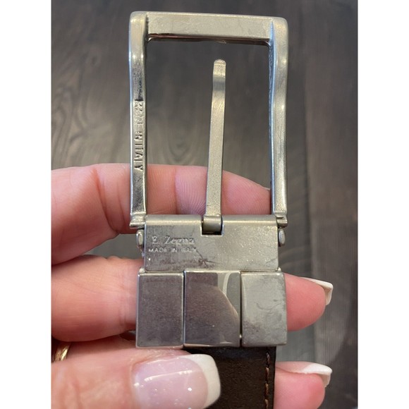 Ermenegildo Zegna Reversible Black/Brown Dress Belt Size 37-33" w/Silver Buckle - Picture 7 of 11